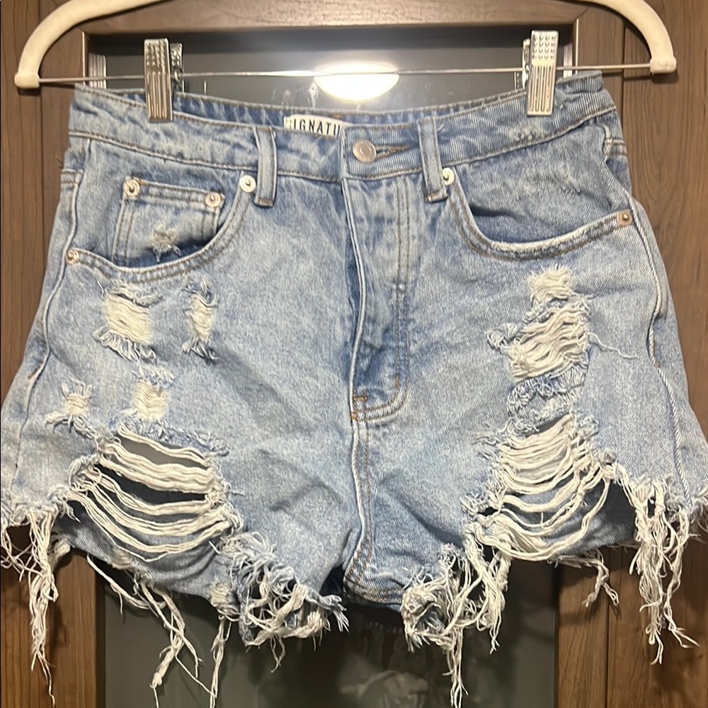 Signature Women's Distressed Blue Denim Shorts